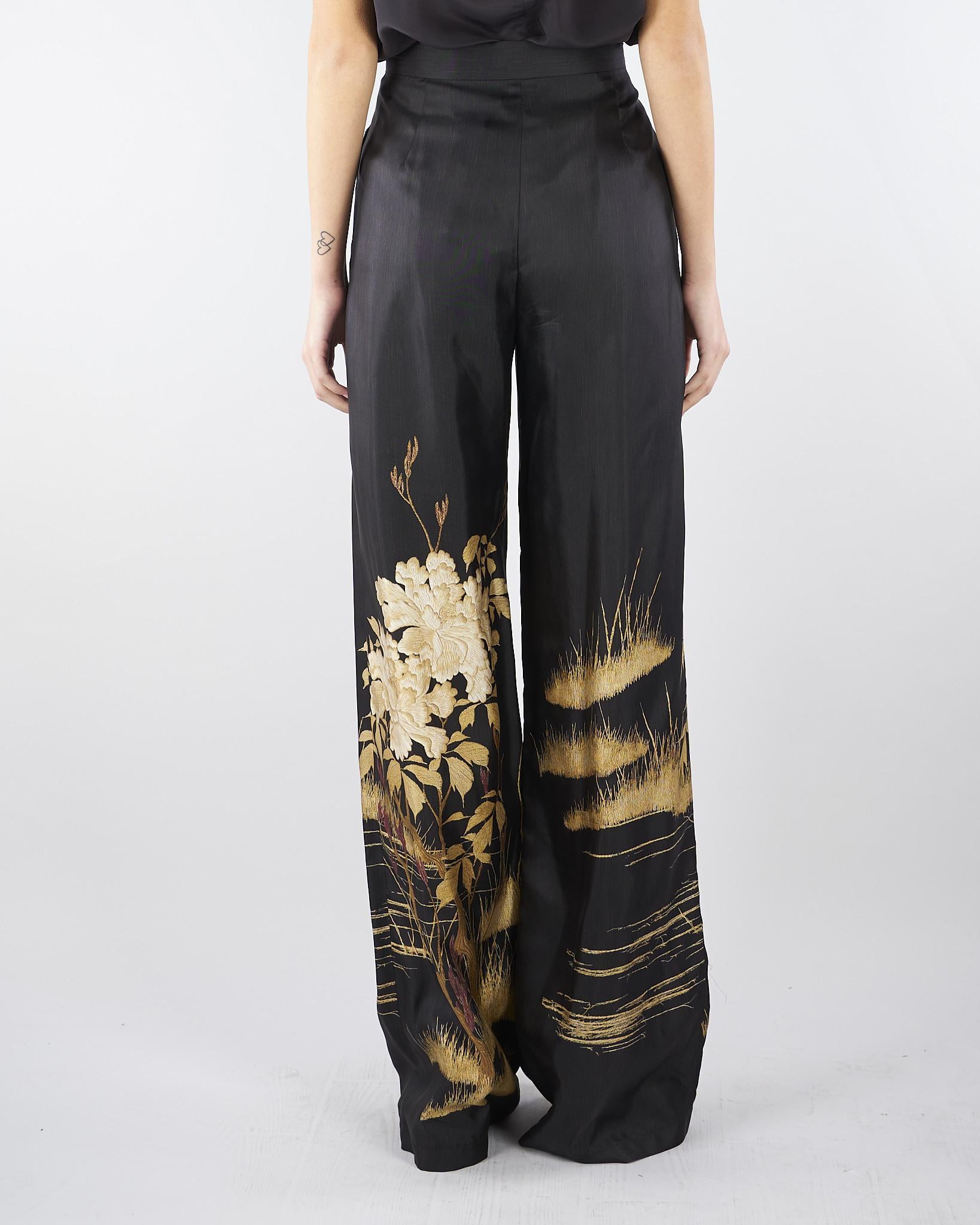 Pantalone Nero fluido in seta stampata MSEMAPPA 3 MAX MARA STUDIO 