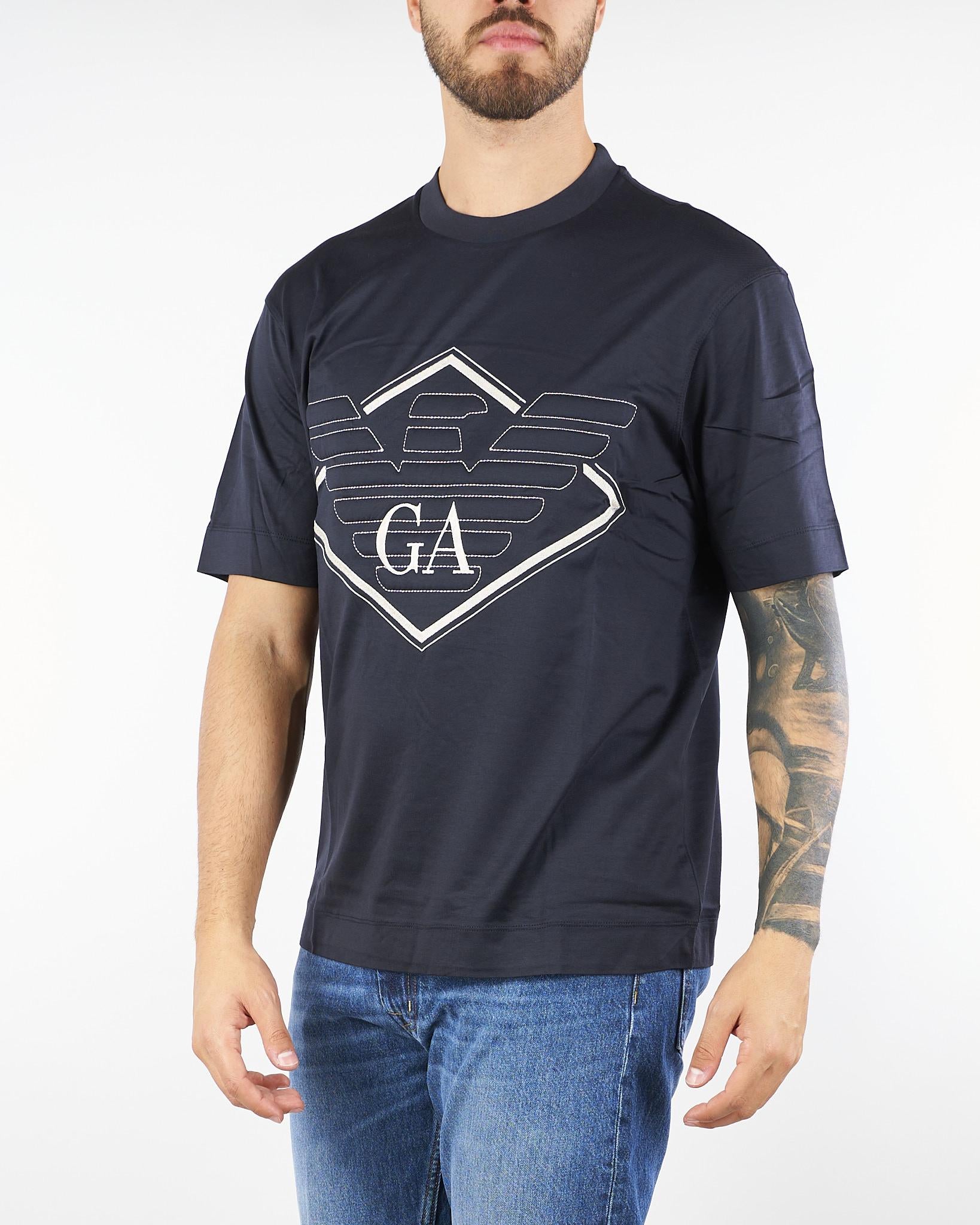 T-shirt Blu con ricamo maxi aquila in jersey EM002835AF107612 UB118 EMPORIO ARMANI 