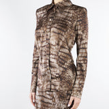 Camicia Cacao in raso con stampa alligatore CA13161E2 644 ELISABETTA FRANCHI 