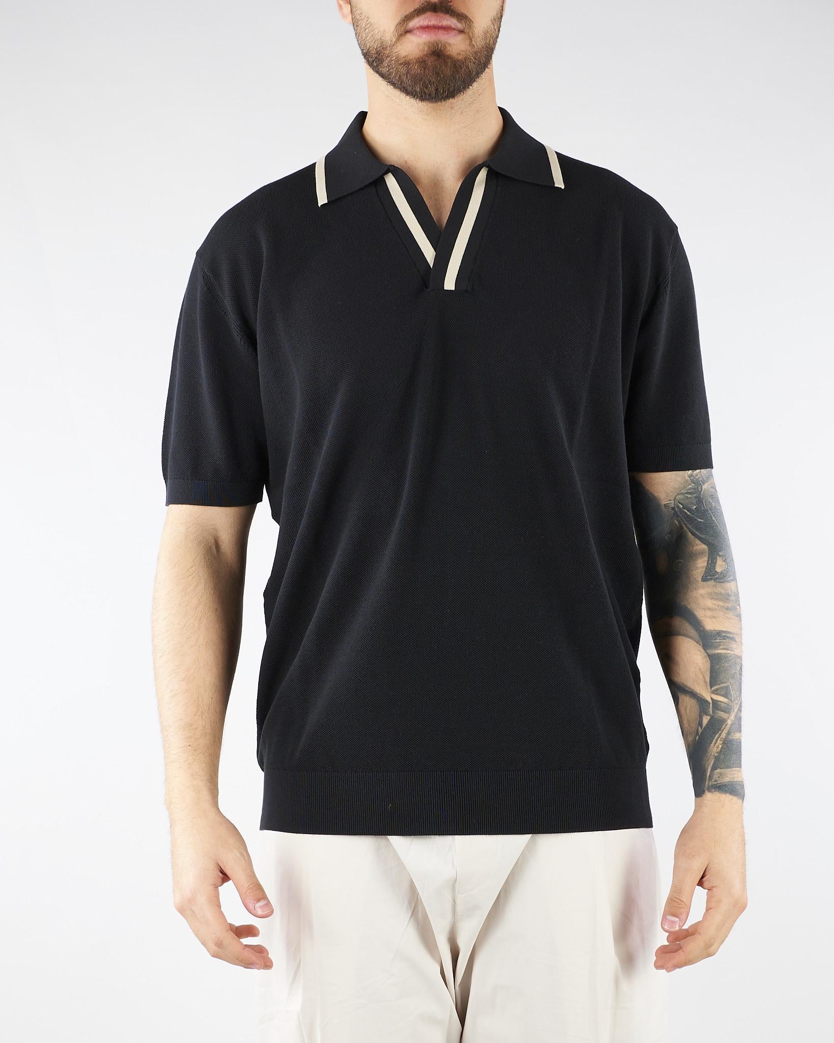 Polo in maglia Nero con profili a contrasto A017F100 9000 PAOLO PECORA 