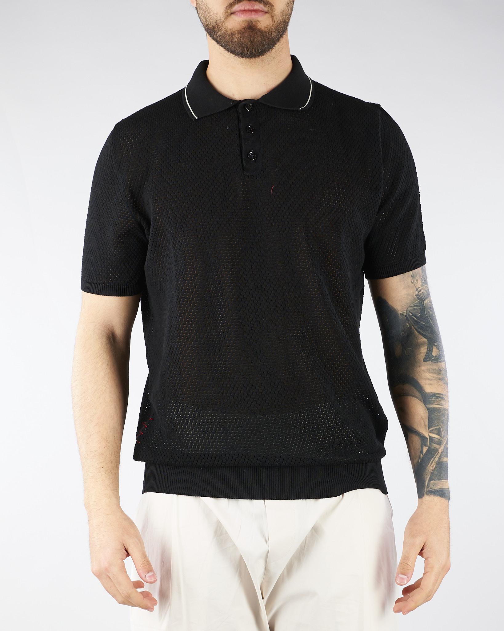 Polo Nero in maglia microforata con profili a contrasto B9AB0050 437 AMARANTO 