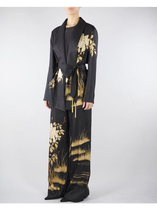 Pantalone Nero fluido in seta stampata MSEMAPPA 3 MAX MARA STUDIO 