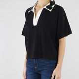 Maglia polo Nero con colletto a contrasto con applicazioni in paillettes SP5NT009 0001 ICONA 