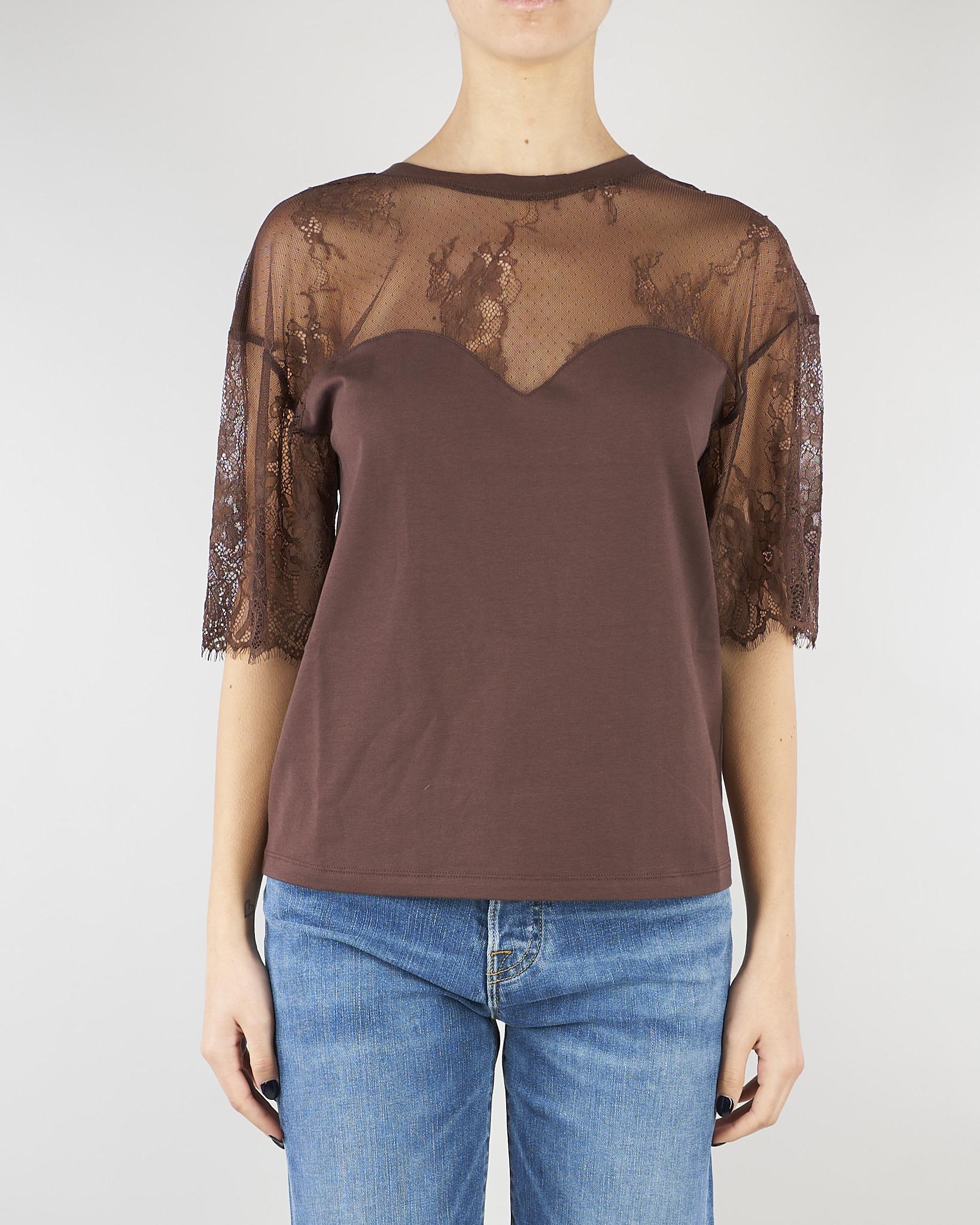 T-shirt Cioccolato in jersey con pizzo RA6132J5003 90913 BLUGIRL 