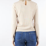 Maglia Crema in misto lana e cashmere con colletto e pietre gioiello RI5NT008 1018 ICONA 