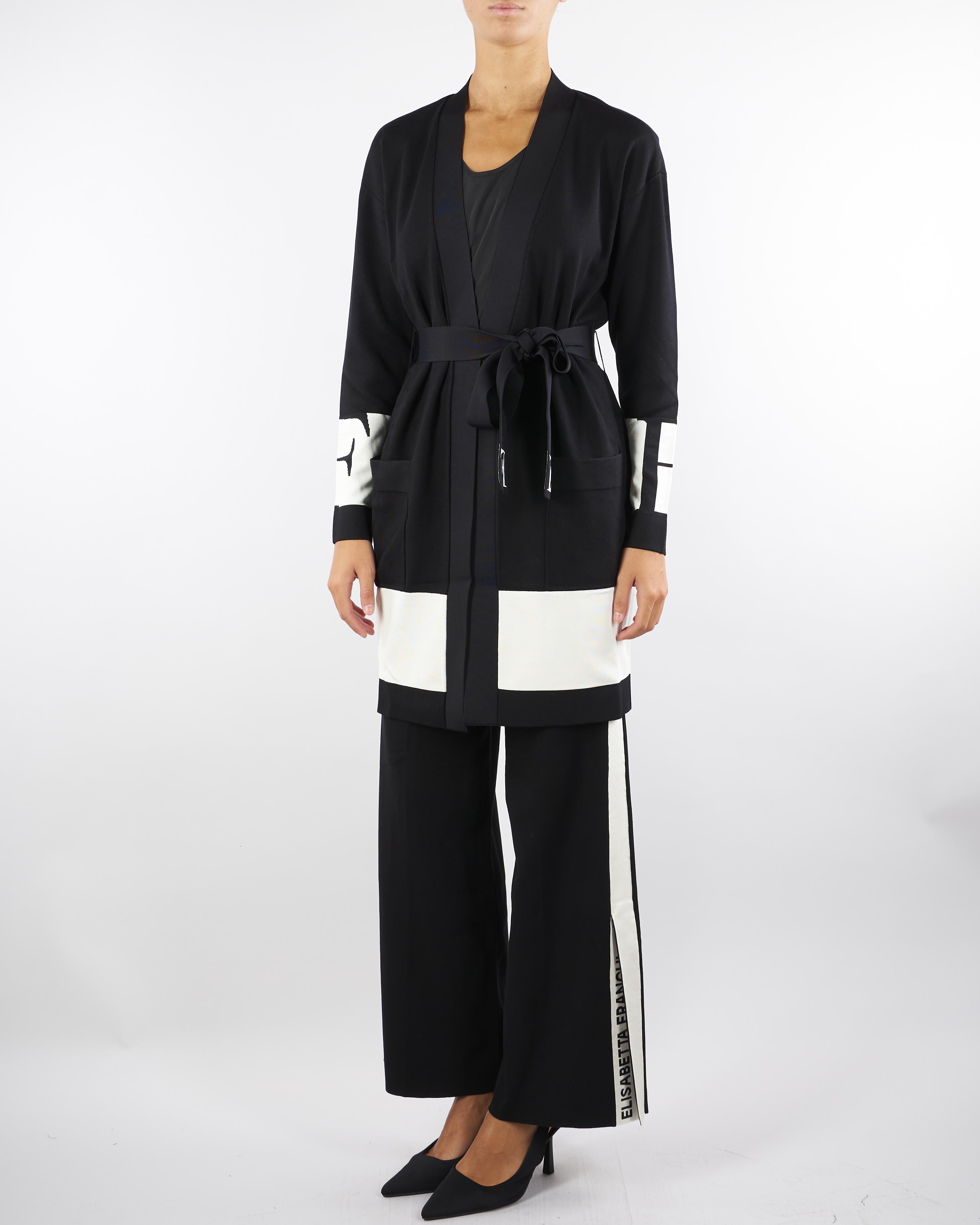 Pantaloni Nero-Milk in viscosa con bande lucide KP69S56E2 EF3 ELISABETTA FRANCHI 