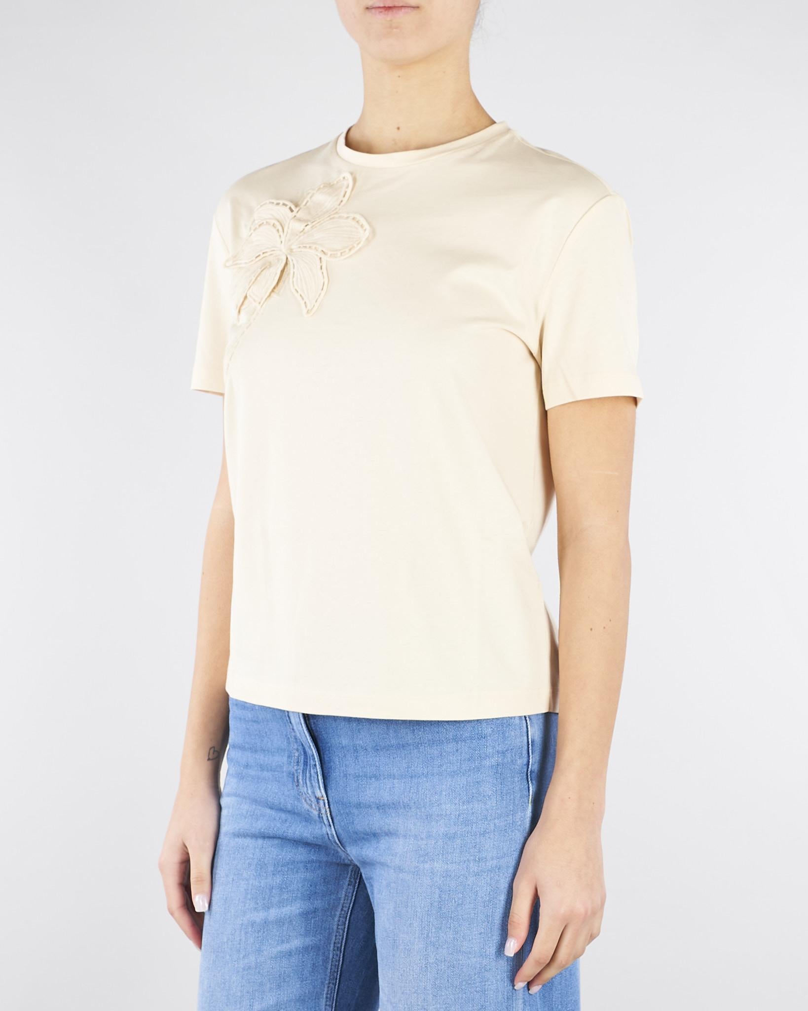 T-shirt Crema con ricamo fiore TP2080 7222 TWIN SET 