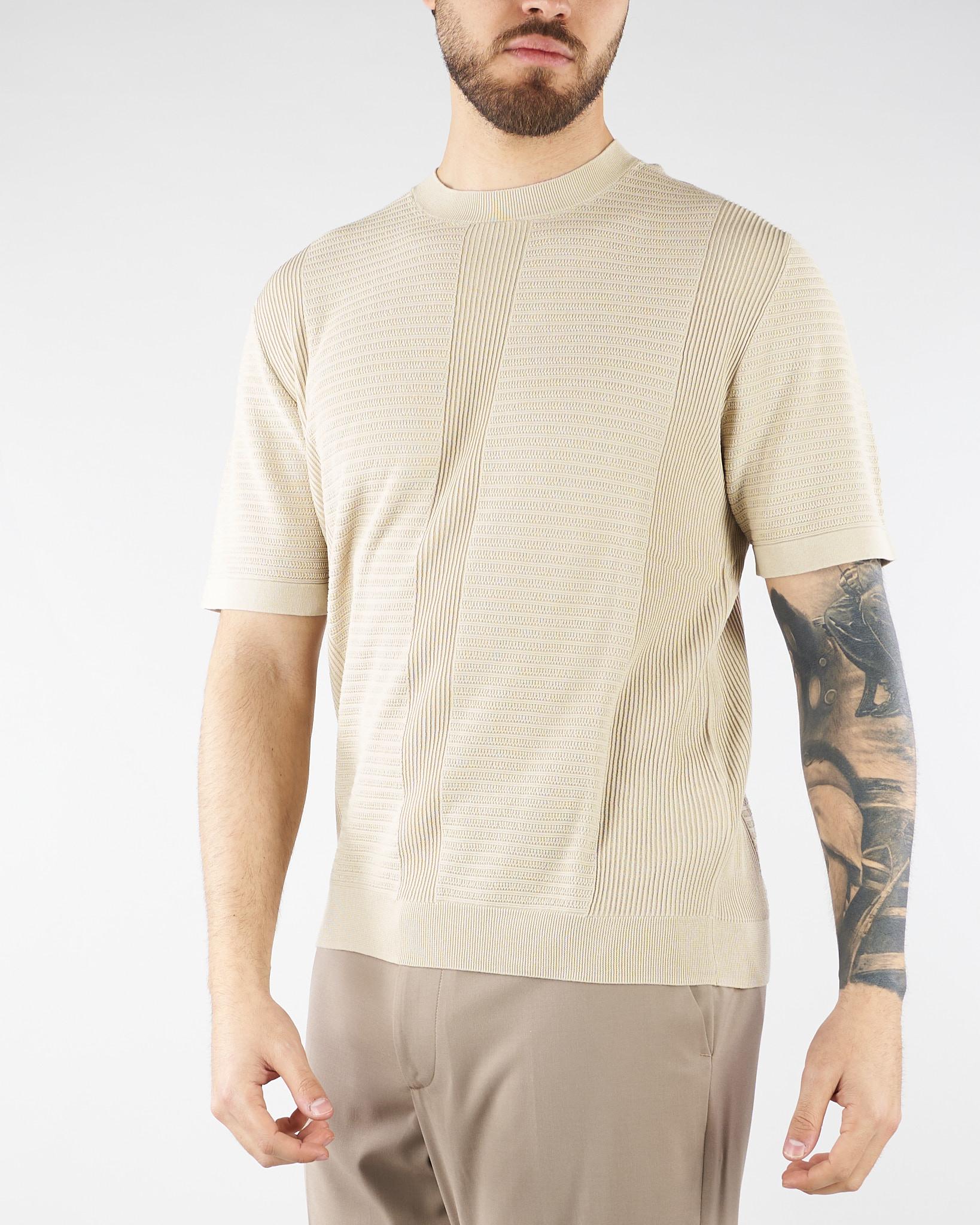Maglia jacquard Beige in cotone lavorato A028F300 1420 PAOLO PECORA 