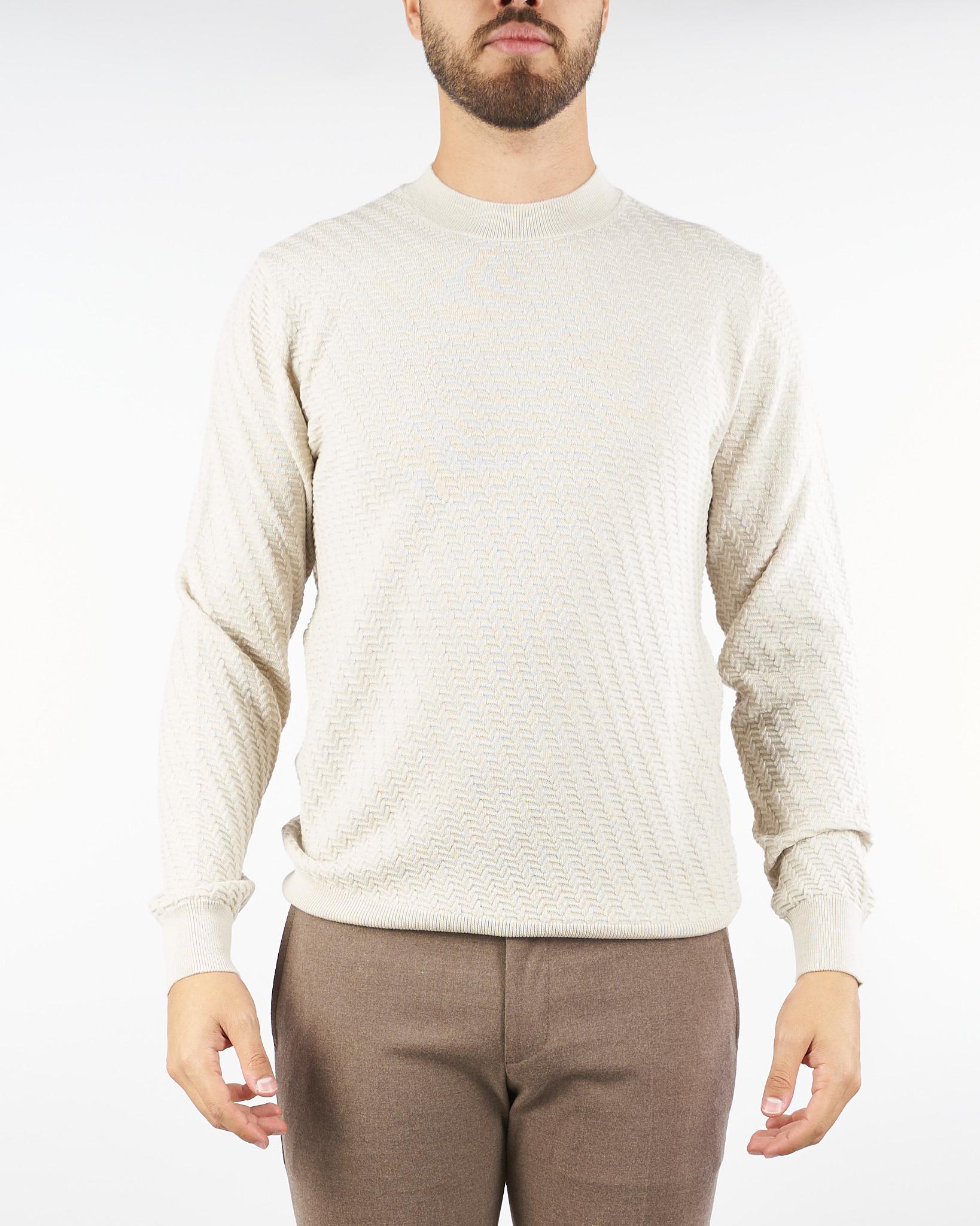 Maglia jacquard Crema in pura lana rasata A033F009 1342 PAOLO PECORA 