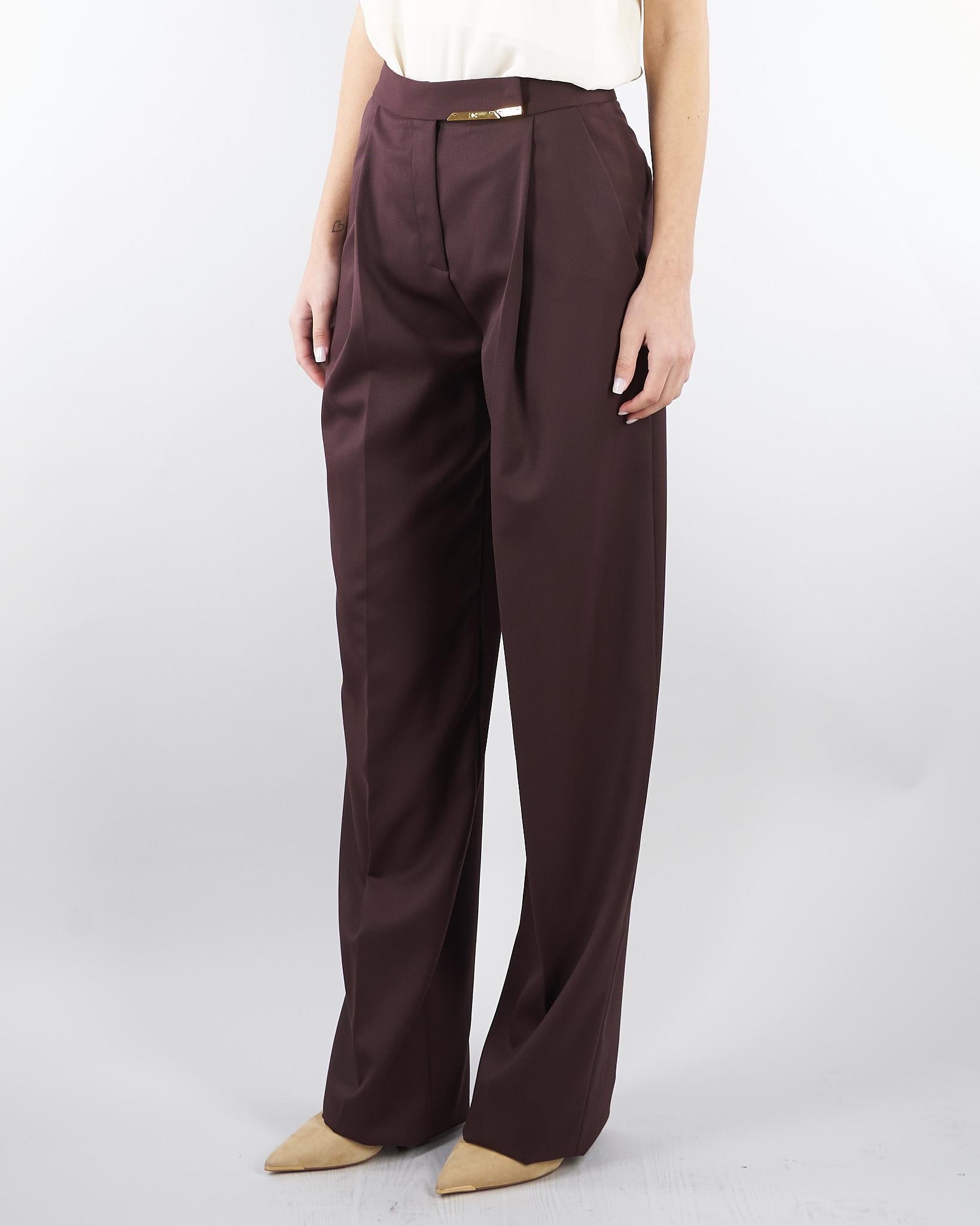 Pantaloni Cacao in fresco lana con placca gioiello PA15761E2 644 ELISABETTA FRANCHI 