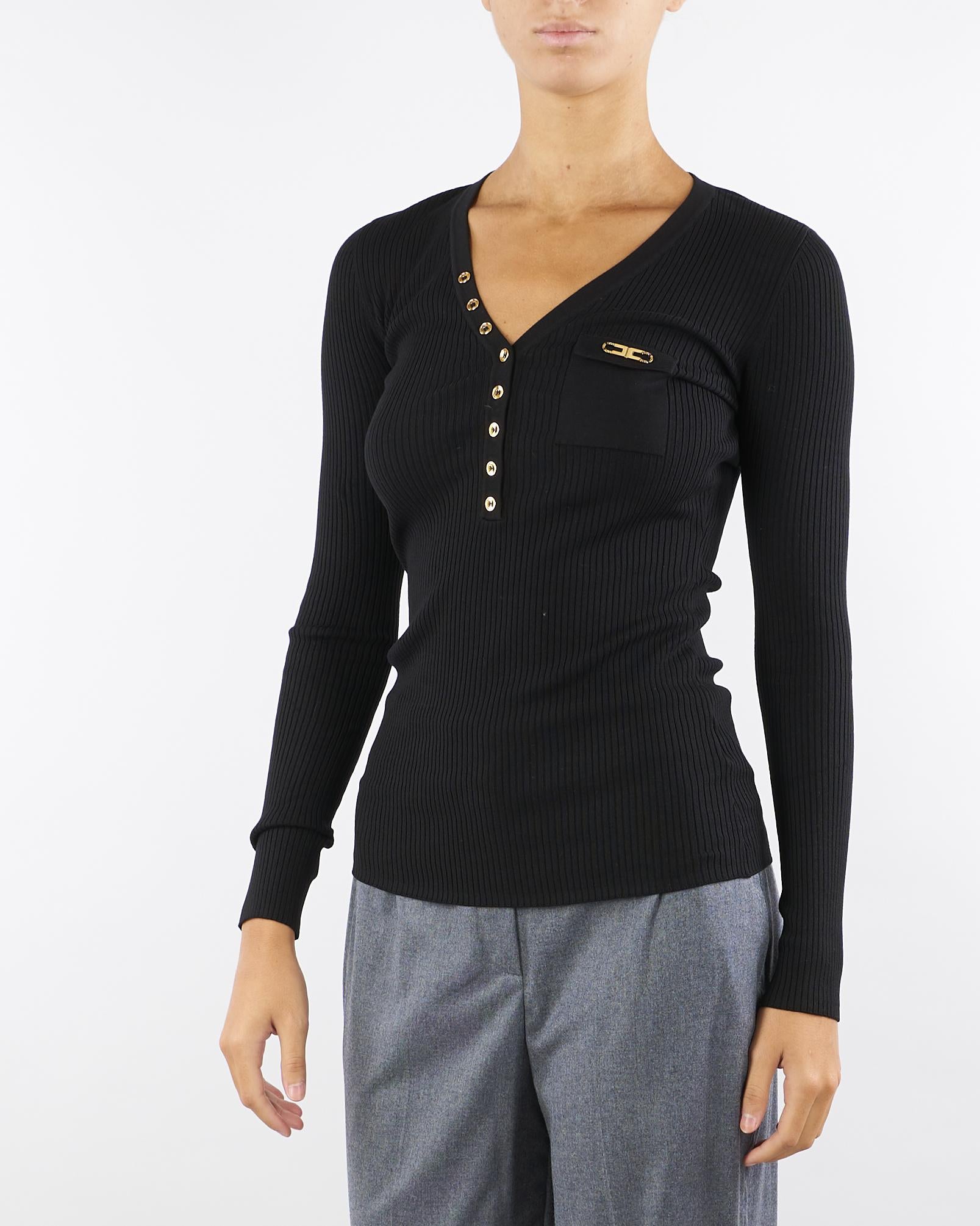 Maglia Nero a costine con taschino MK12B56E2 110 ELISABETTA FRANCHI 