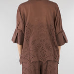 Camicia Marrone a kimono in mussola con ricamo sangallo D48EK022EN0 MFB24 ERMANNO BY ERMANNO SCERVINO 