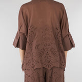 Camicia Marrone a kimono in mussola con ricamo sangallo D48EK022EN0 MFB24 ERMANNO BY ERMANNO SCERVINO 