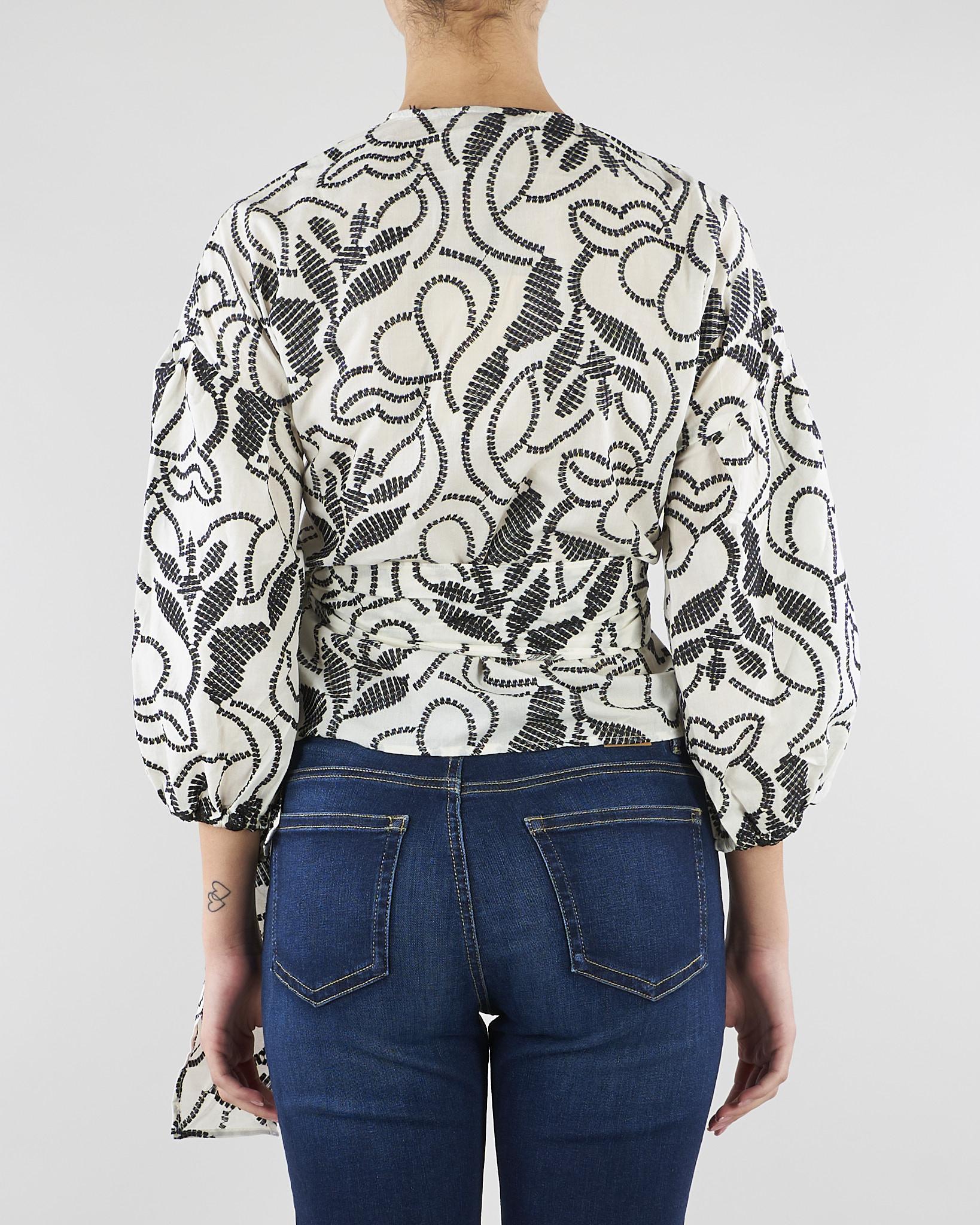 Blusa Bianco-Nero in mussola ricamata PBPGIUSTO 1 PENNY BLACK 
