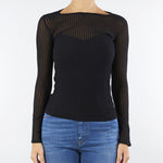 Maglia Nero aderente a costine con dettagli trasparenti 8K0305K143 K103 PATRIZIA PEPE 
