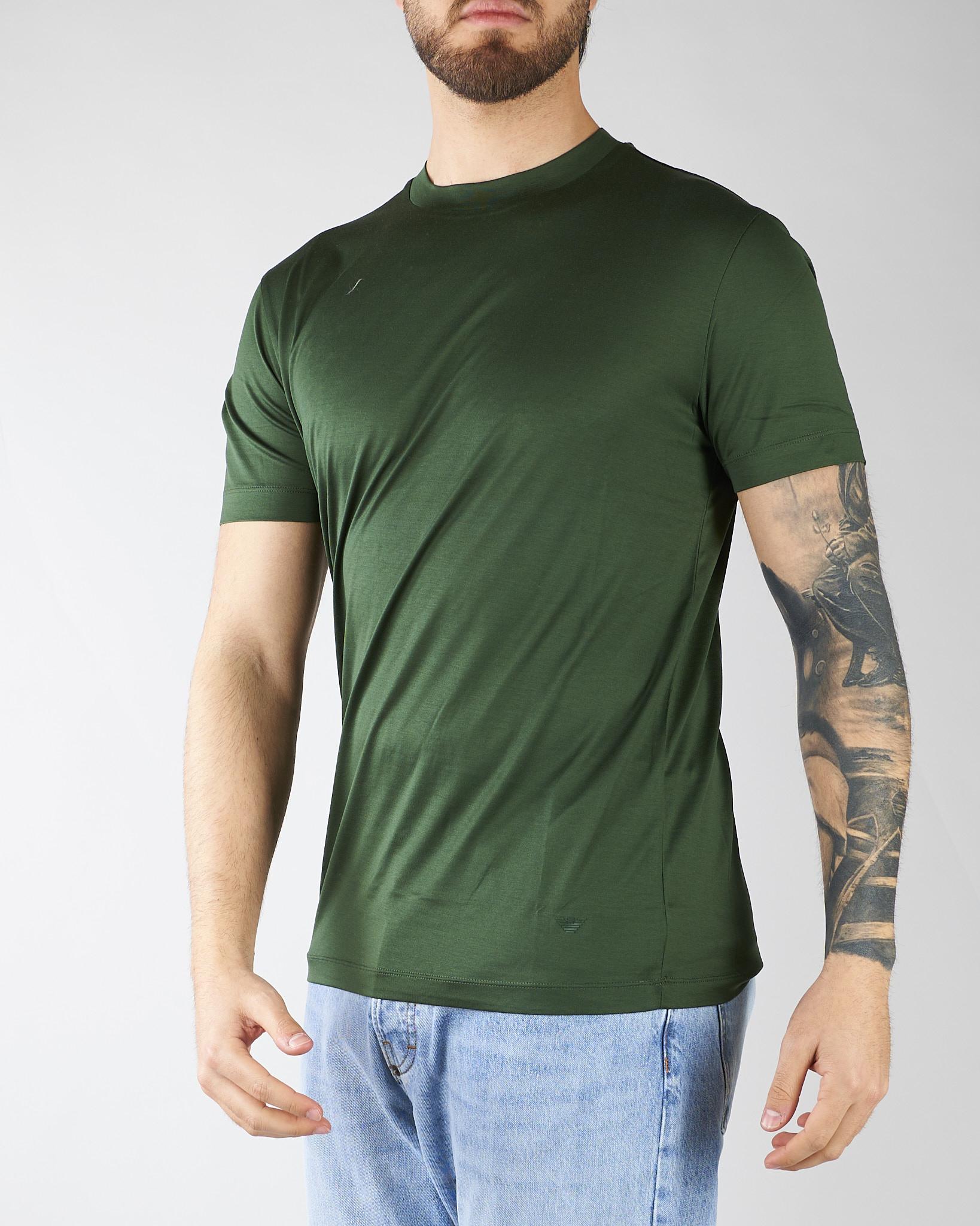 T-shirt Verde in misto lyocell e cotone con logo al fondo EM006691AF10017 U7263 EMPORIO ARMANI 