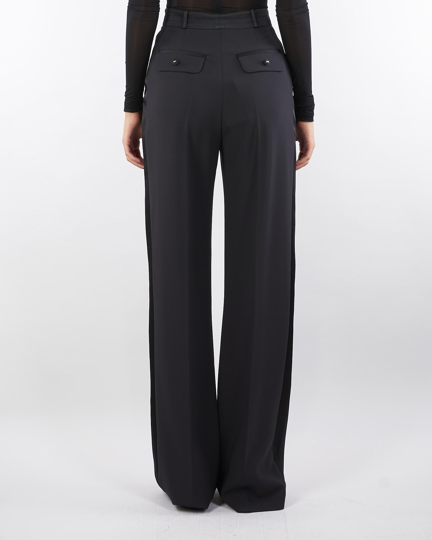 Pantaloni Nero in crêpe leggero con dettagli smoking PA12656E2 110 ELISABETTA FRANCHI 