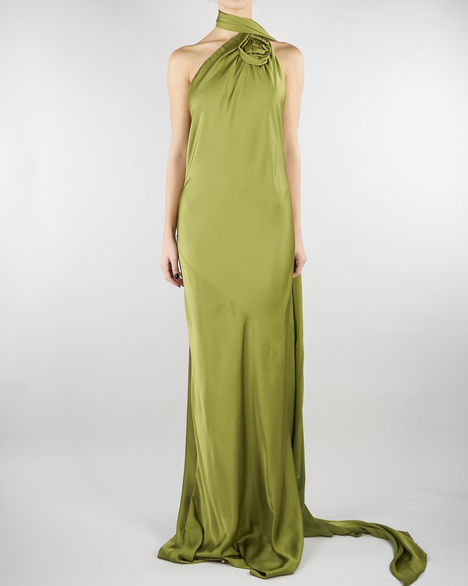 Abito Verde in satin con fiore AT132 36 ATELIER LEGORA 
