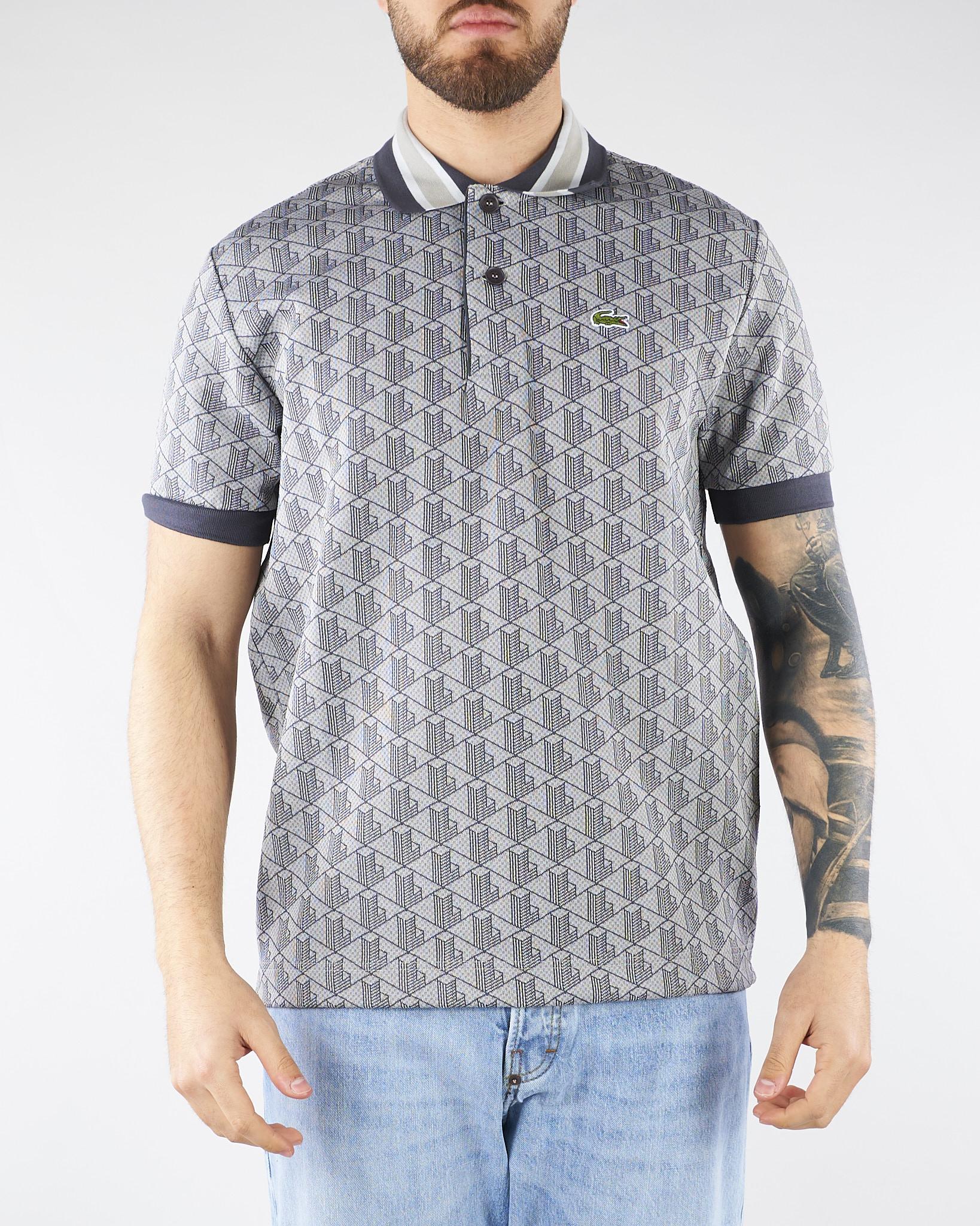 Polo Grigio dal taglio classico in jacquard con monogramma DH1417 41I LACOSTE 