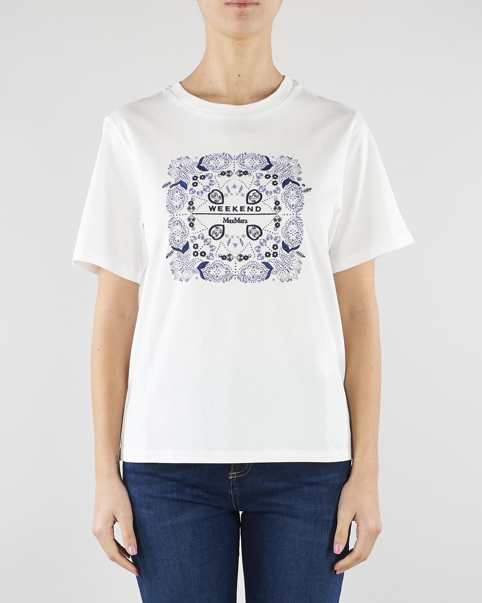 T-shirt Bianco in cotone con stampa e ricami WKDWEST 6 MAX MARA WEEKEND 