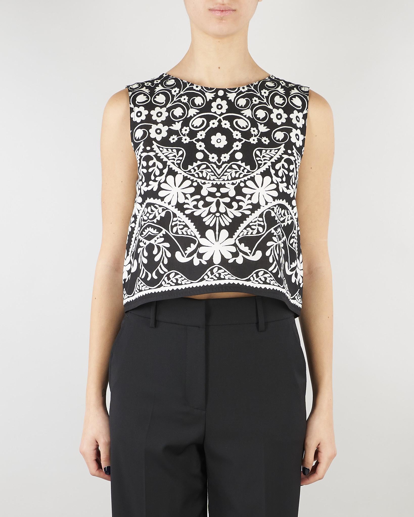 Top crop Nero-Bianco in cotone stampato WKIFANALE 1 MAX MARA WEEKEND 