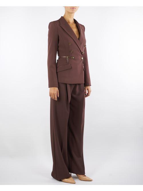 Pantaloni Coffee in crêpe leggero con pinces PA12556E2 EA3 ELISABETTA FRANCHI 