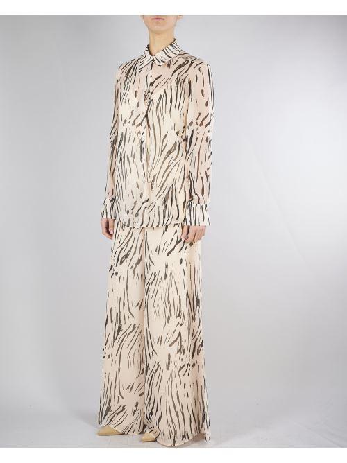 Pantaloni Crema-Nero in georgette stampata PBPVESPA 9 PENNY BLACK 