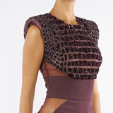 Abito Merlot in crêpe leggero e tulle con ricami cocco AB83457E2 EA4 ELISABETTA FRANCHI 