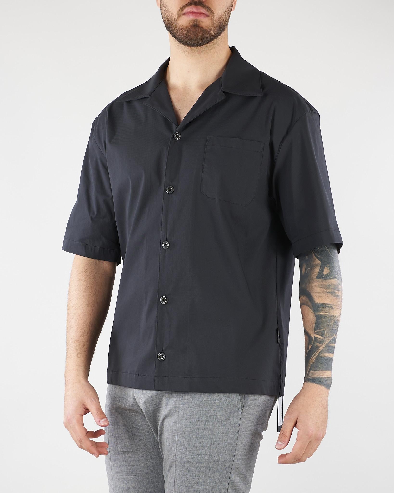 Camicia Nero in cotone con collo bowling XCM7228 99 YES LONDON 