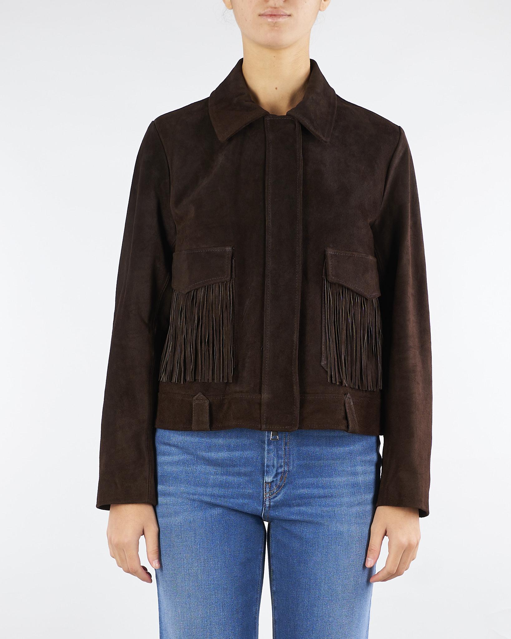 Giacca Marrone in Vera Pelle con Frange TF0328 69 VICOLO 