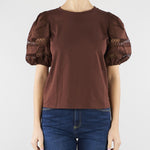 T-shirt Coffe con maniche a sbuffo e ricamo sangallo TT2260 12110 TWIN SET 