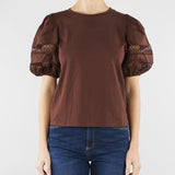T-shirt Coffe con maniche a sbuffo e ricamo sangallo TT2260 12110 TWIN SET 
