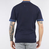 Maglia Blu jacquard con bordi a contrasto