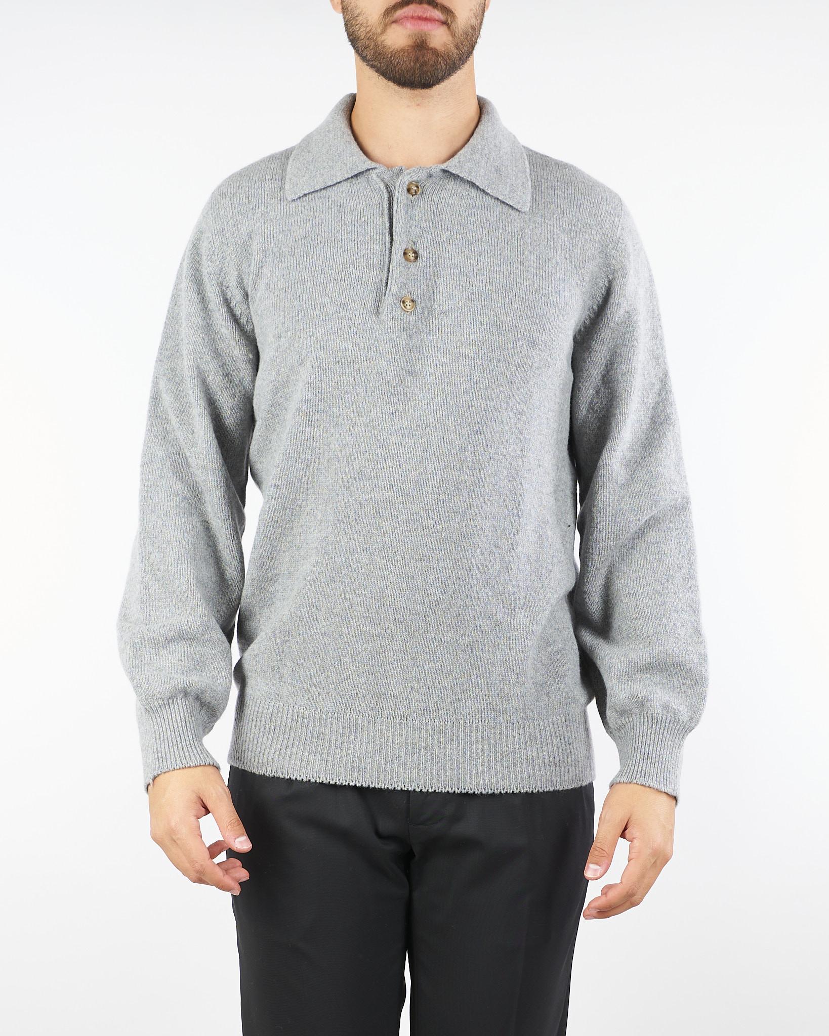 Maglia Polo Grigio in pura lana e cashmere relaxed fit F5PKMAKP256 100 A PAPER KID 