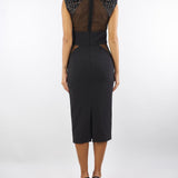 Abito Nero in crêpe leggero e tulle con ricami cocco AB83457E2 110 ELISABETTA FRANCHI 