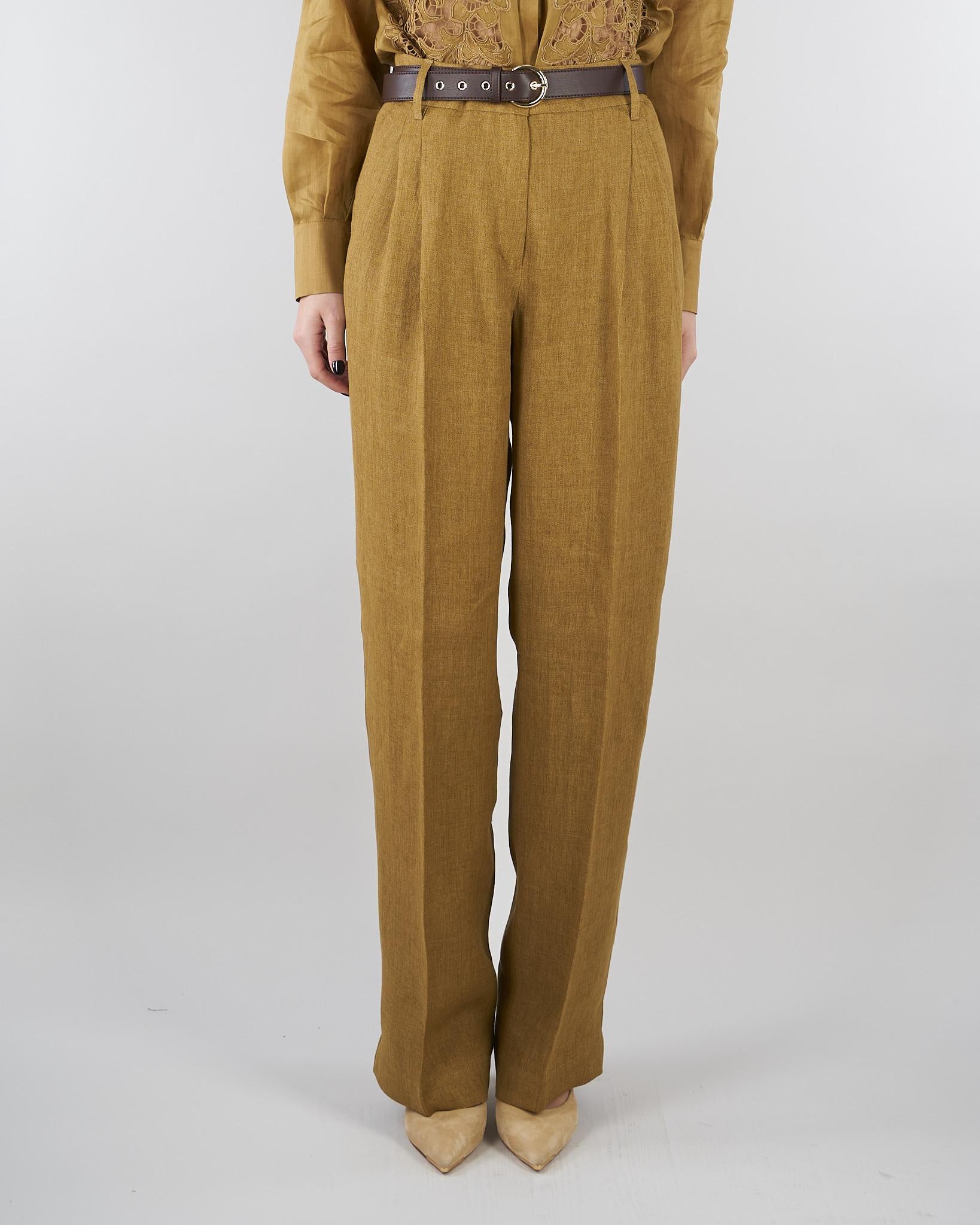 Pantalone Senape ampio in batavia di lino MSTSUMERO 29 MAX MARA STUDIO 
