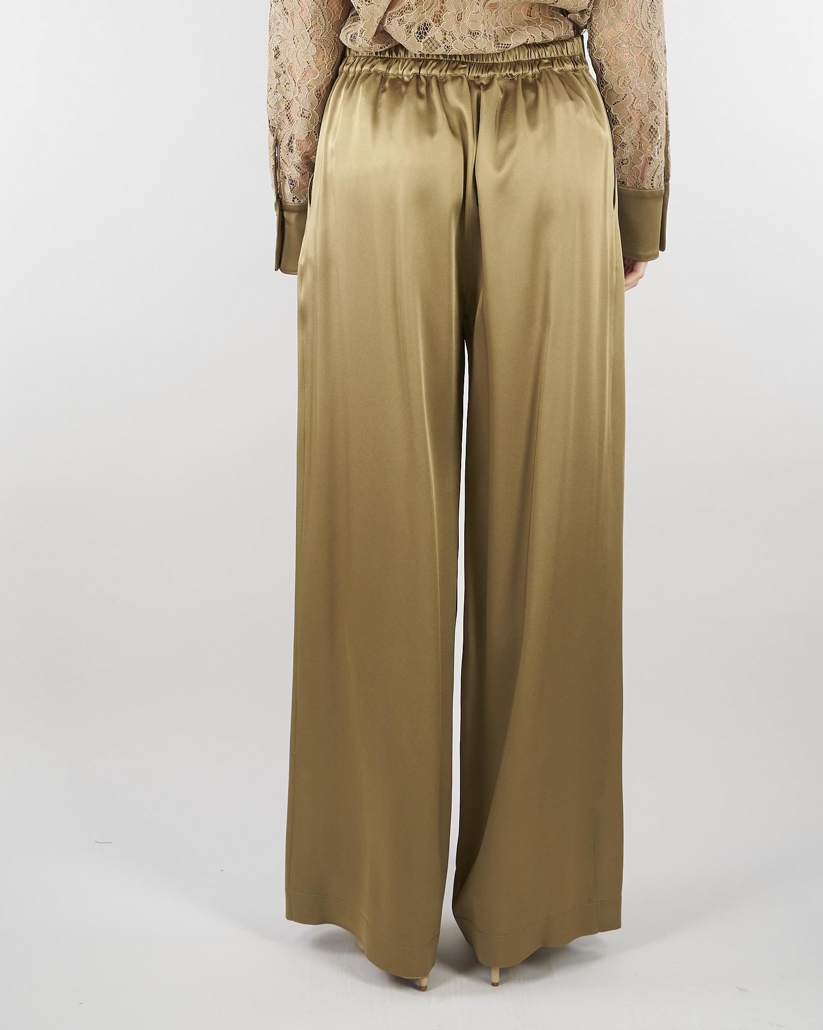 Pantalone Verde in satin wide leg E2259420 30 CLIPS 