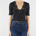 T-shirt Nero a costine con pizzo TT2361 6 TWIN SET 