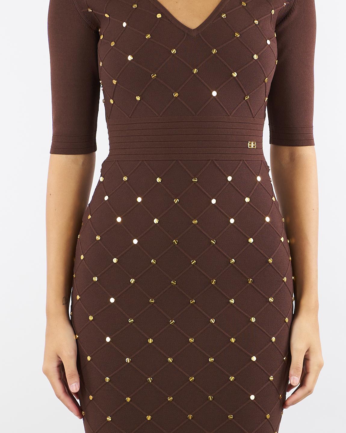 Abito Coffee in maglia con dettagli gioiello AM26S57E2 EA3 ELISABETTA FRANCHI 