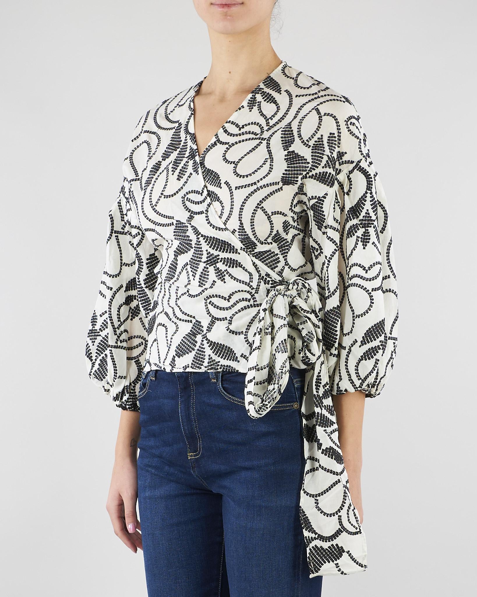 Blusa Bianco-Nero in mussola ricamata PBPGIUSTO 1 PENNY BLACK 