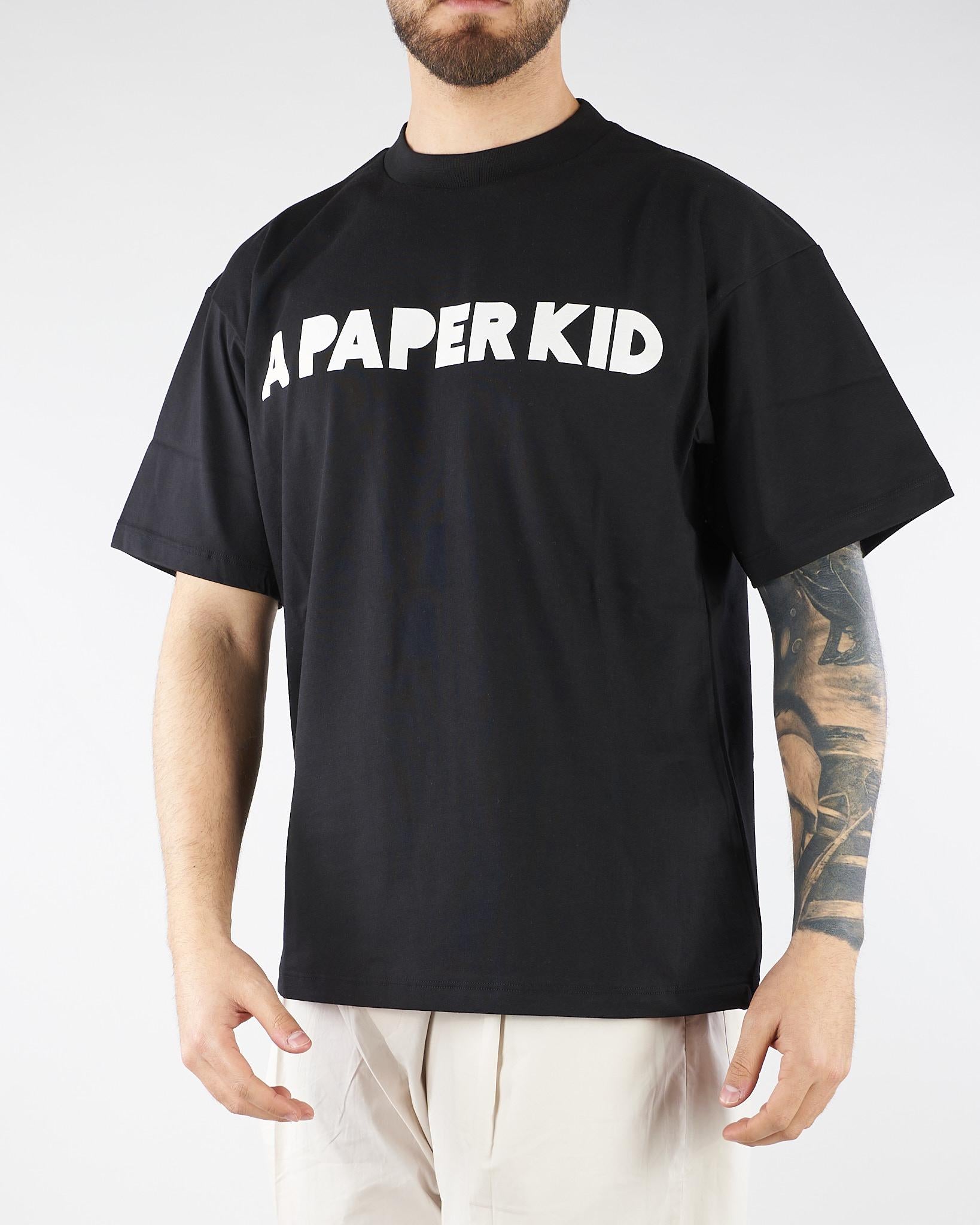 T-shirt Nero con stampa logo Relaxed Fit S6PKUATH154 110 A PAPER KID 
