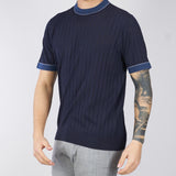 Maglia Blu jacquard con bordi a contrasto