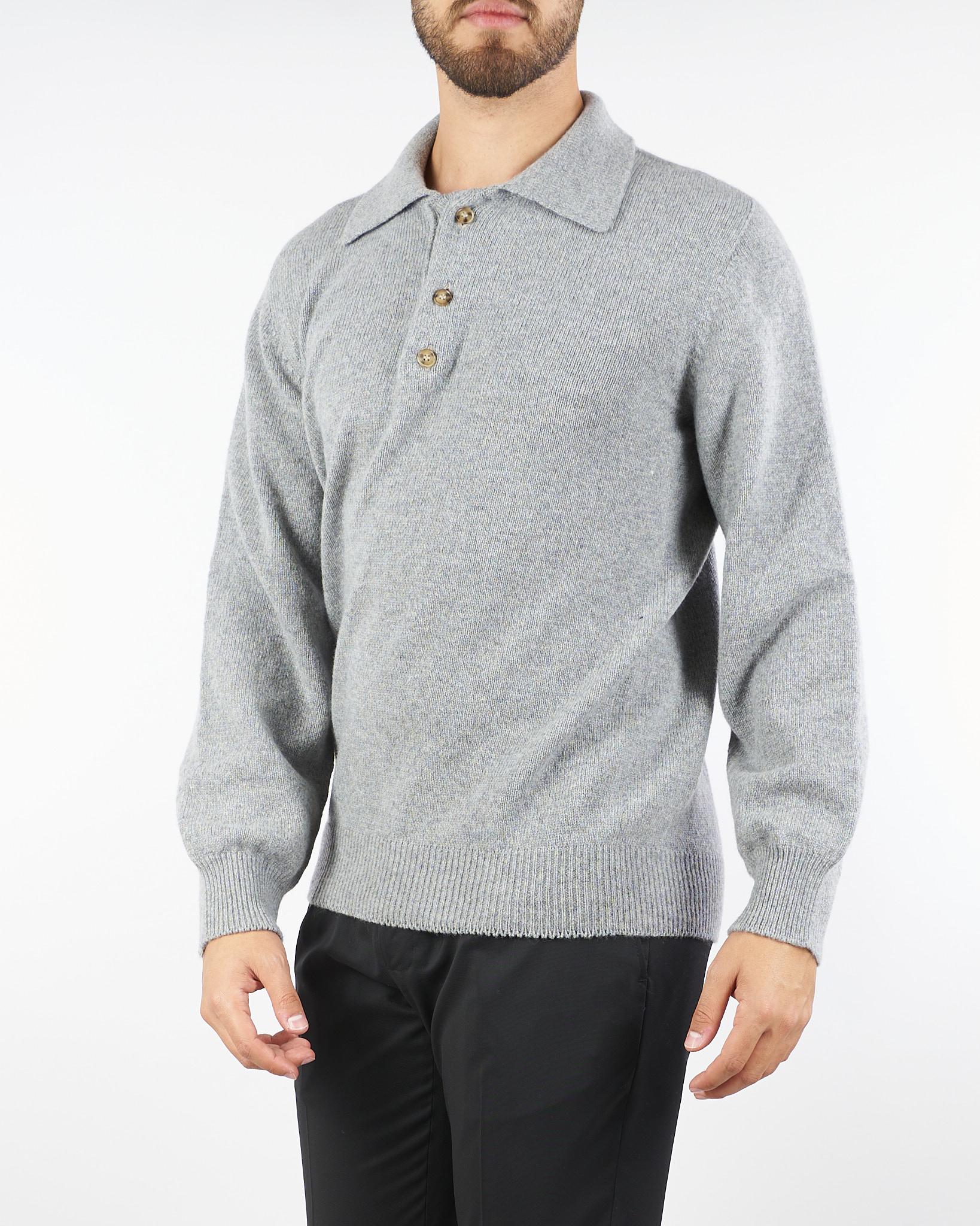 Maglia Polo Grigio in pura lana e cashmere relaxed fit F5PKMAKP256 100 A PAPER KID 