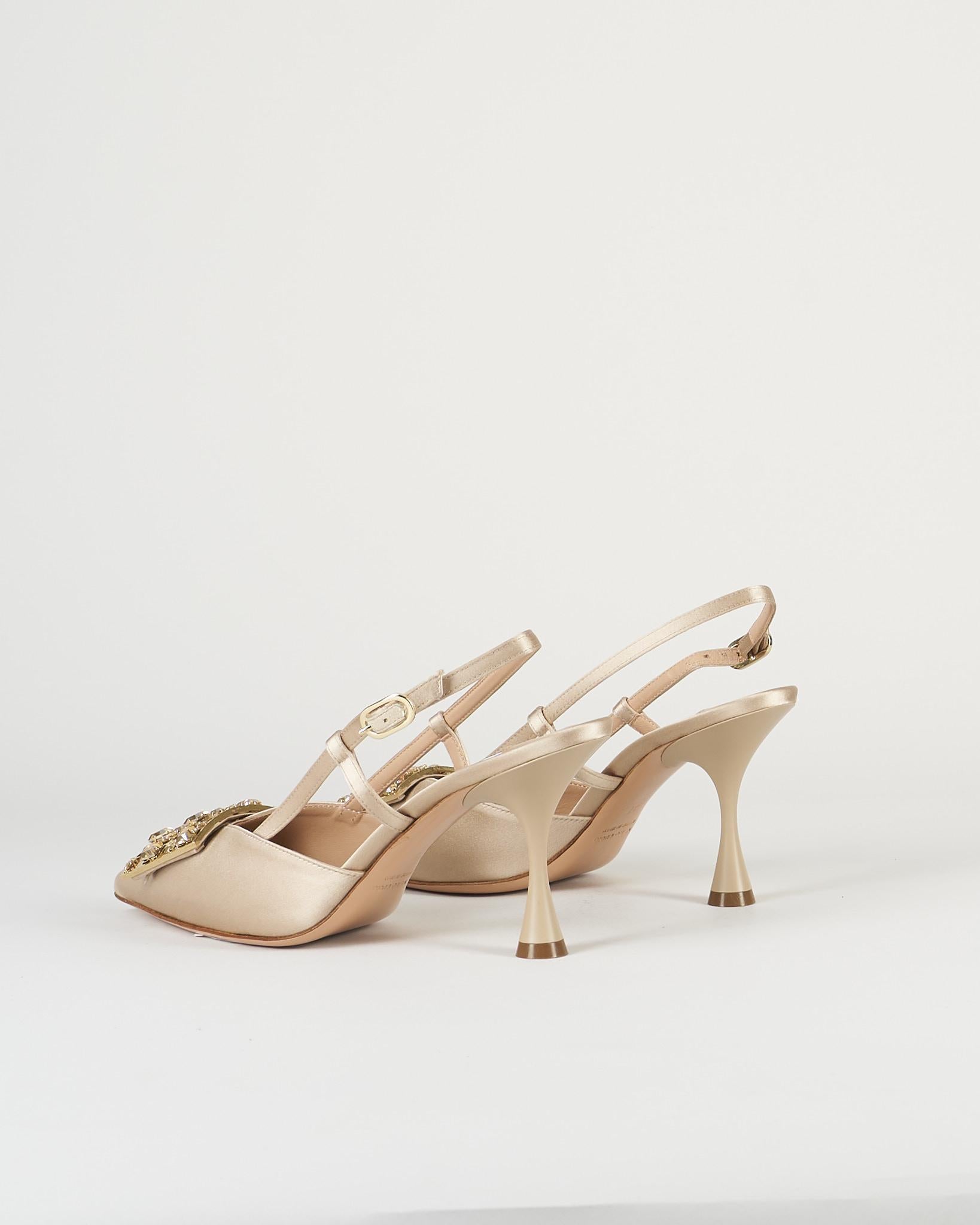 Slingback Champagne in raso con accessorio 7537 1 FRANCESCO SACCO 