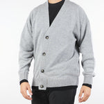 Cardigan Grigio in pura lana con dettagli a contrasto B9F0047 432 AMARANTO 