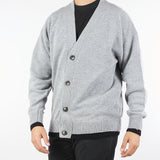 Cardigan Grigio in pura lana con dettagli a contrasto B9F0047 432 AMARANTO 
