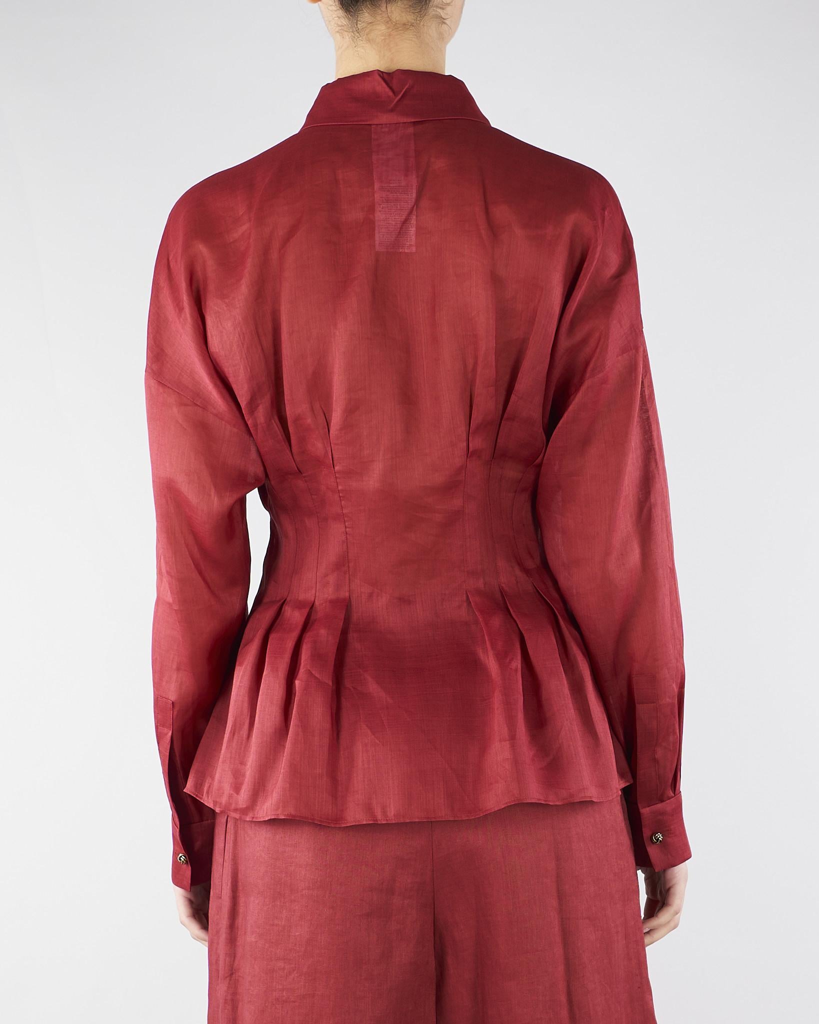 Camicia Rosso a maniche lunghe in tela ramié MSTORA 66 MAX MARA STUDIO 