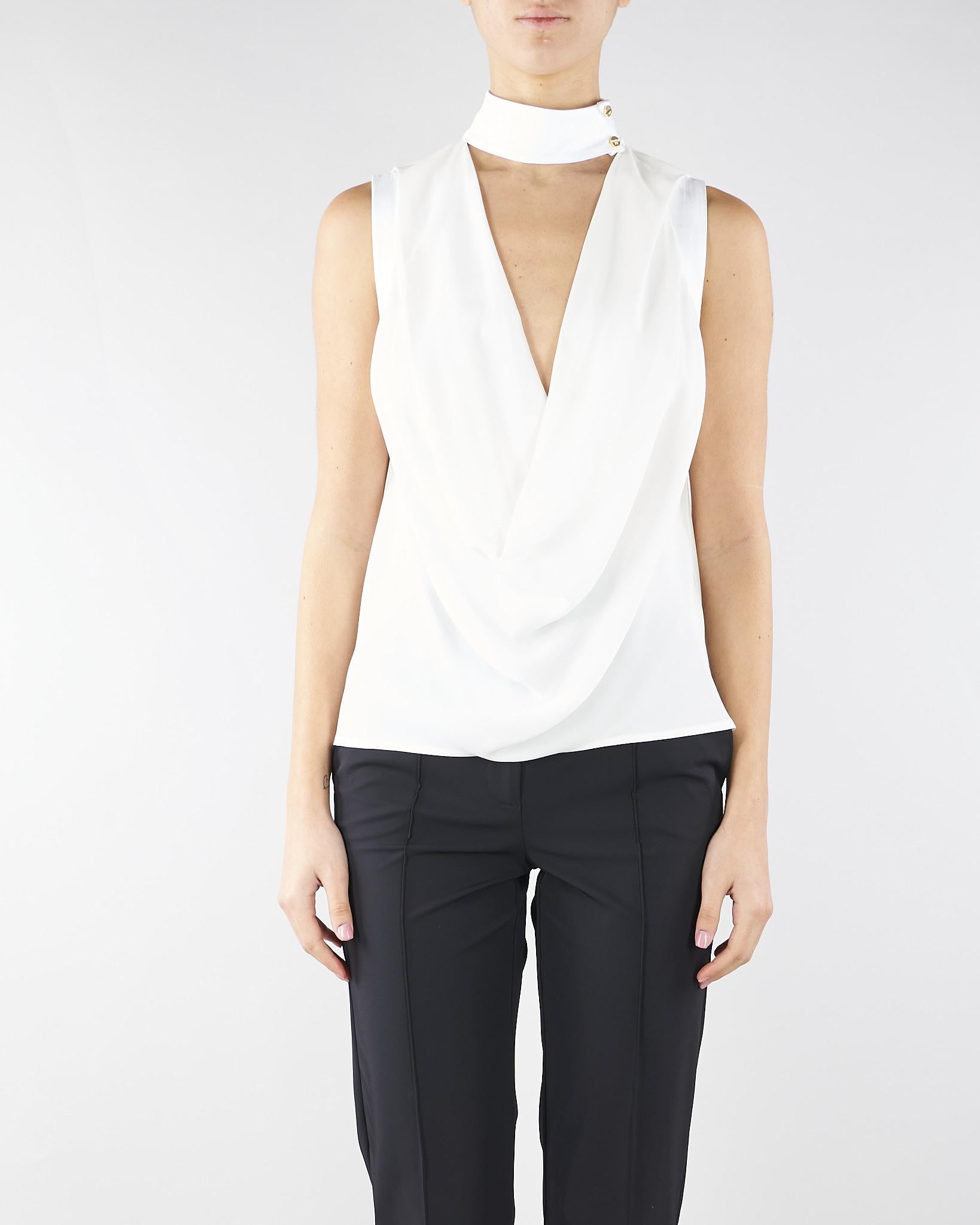 Top Avorio in georgette di viscosa CA13461E2 360 ELISABETTA FRANCHI 
