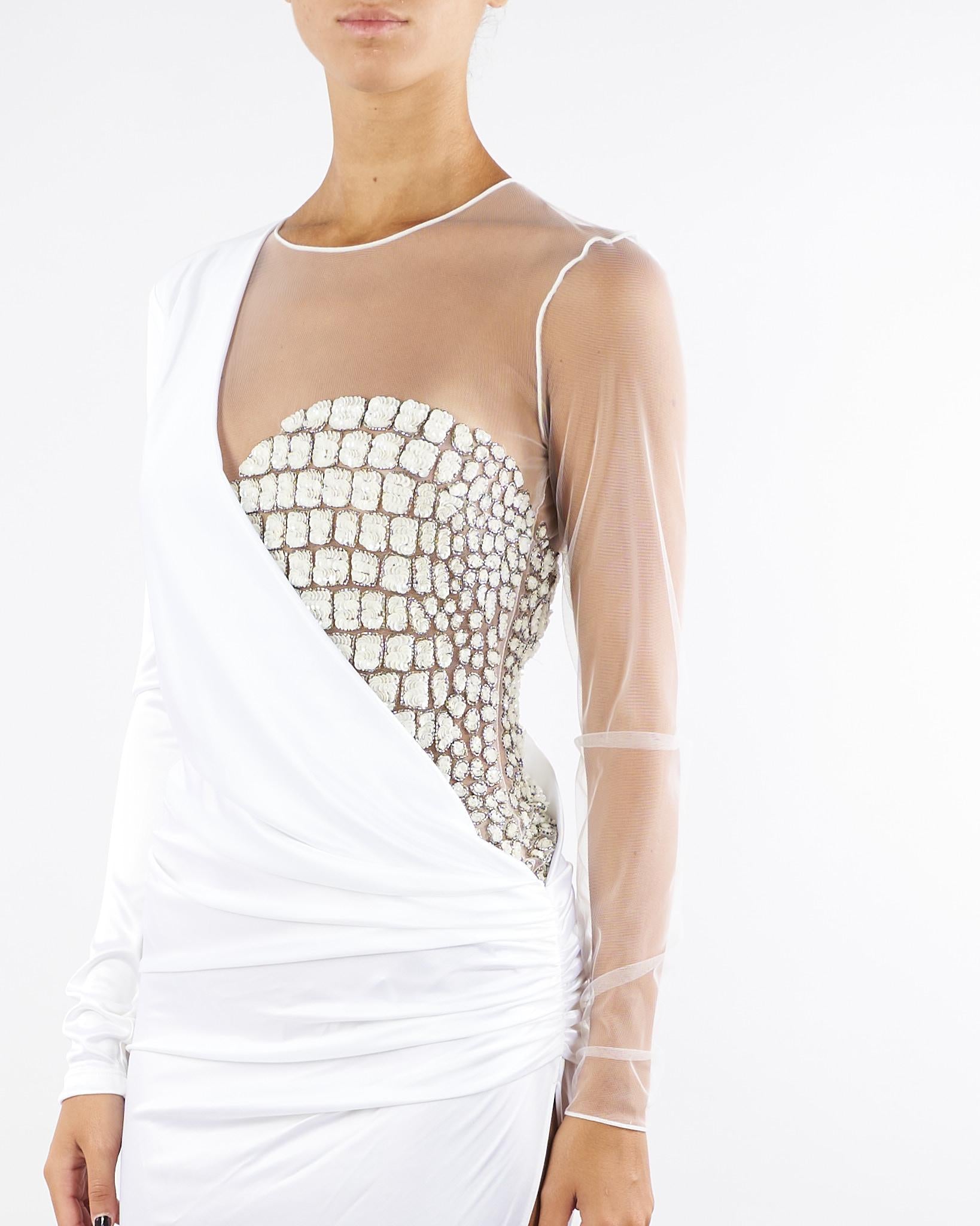 Abito Avorio Red Carpet in tulle e jersey con ricami cocco ABR2257E2 360 ELISABETTA FRANCHI 