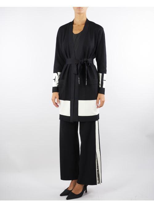 Cardigan Nero-Milk  in viscosa con bande lucide MK02S56E2 EF3 ELISABETTA FRANCHI 